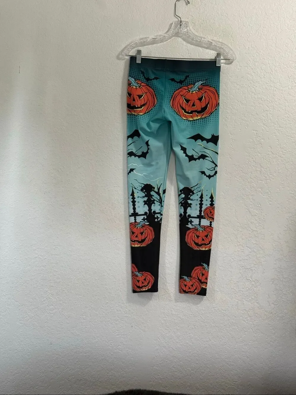 Fiercepulse Pumpkin Bat Dead Tree Print Leggings Halloween Small
